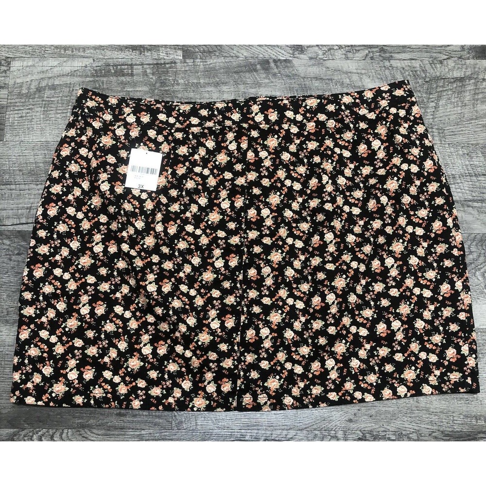 Forever 21 Black & Pink Rose Sz 3X Skirt Denim Mini Cover Up Plus Size Vacay E2 - Picture 3 of 10